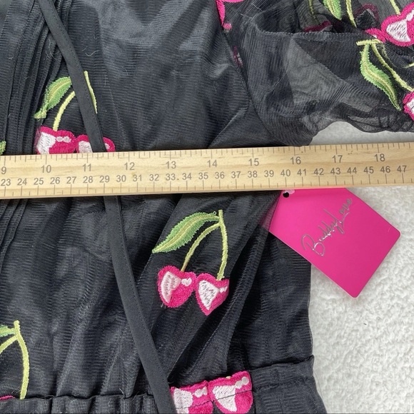 Buddy Love Sz Medium CLEMENTINE Elastic Waist Mini Dress Wild Cherries Black NWT - Picture 8 of 13